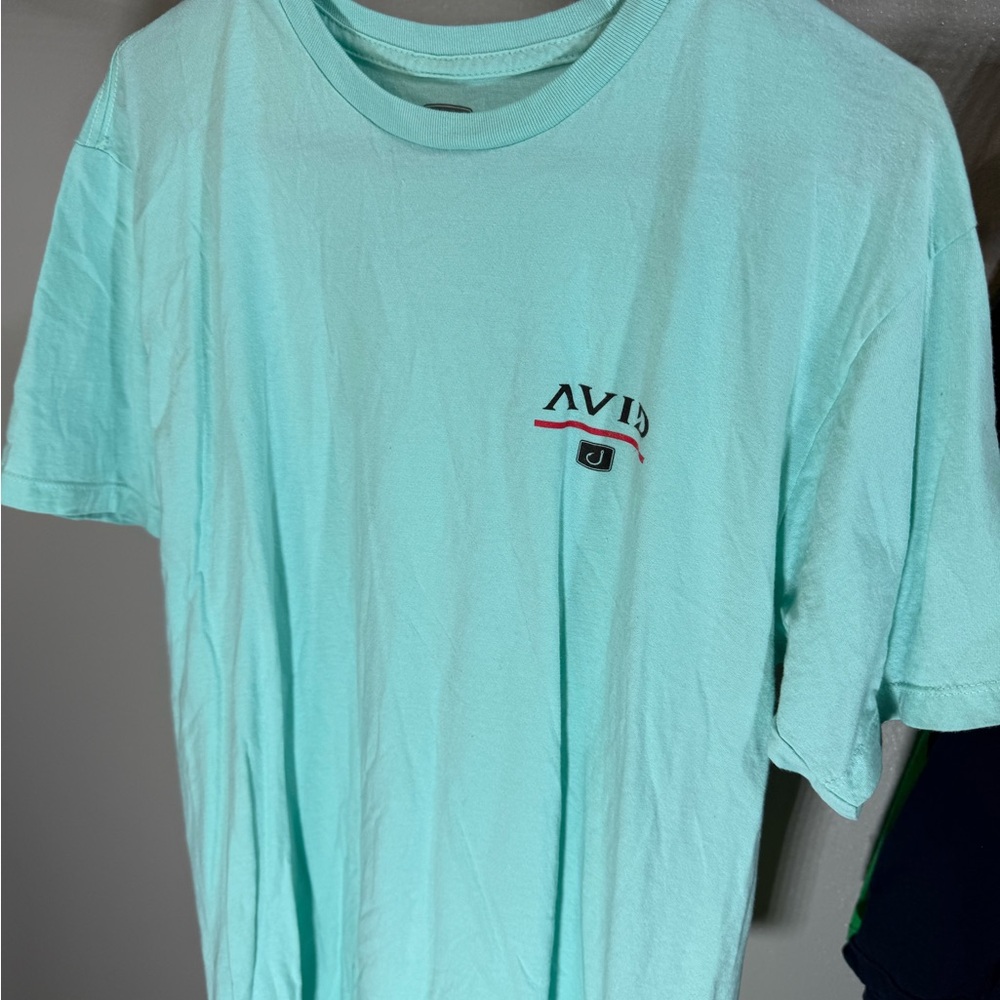 Avid Beach Graphic Tee Aqua Short Sleeve Shirt Fishing Coastal Mens L